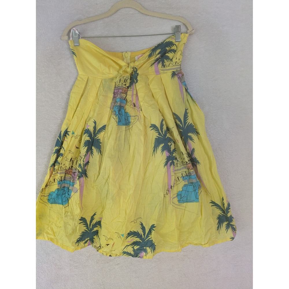 One Teaspoon Strapless Dress Women's 8 Yellow Tropical Palm Tree Novelty Print